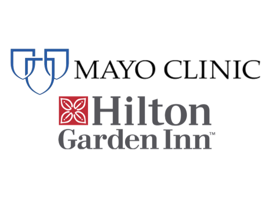 Mayo Clinic logo and Hilton Garden Inn logo