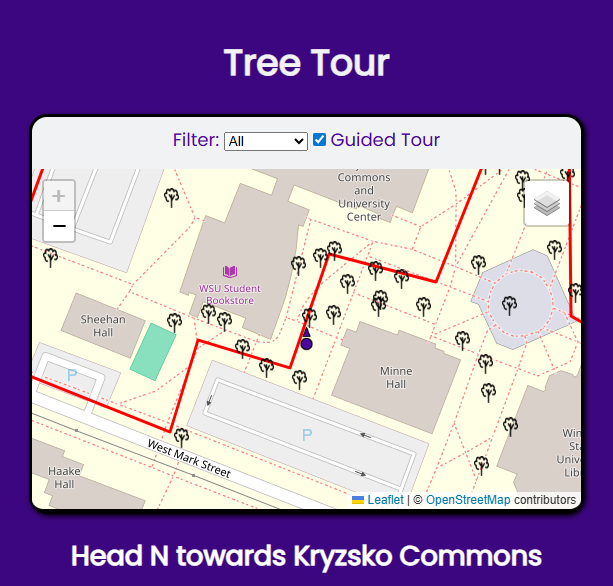 WSU Arboretum Tour screenshot showing map of WSU campus